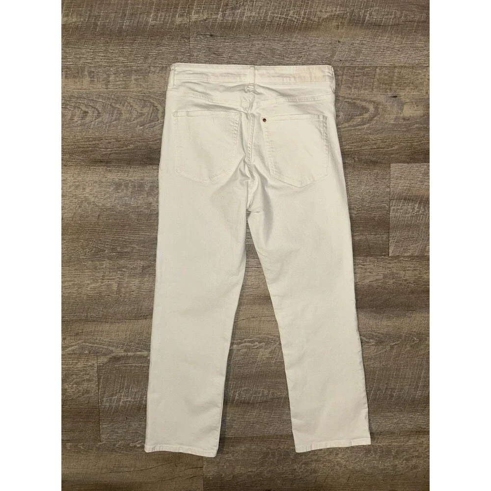 H&M & Denim White Straight Leg Jeans Size 8 High Waist Ankle Length Stretch